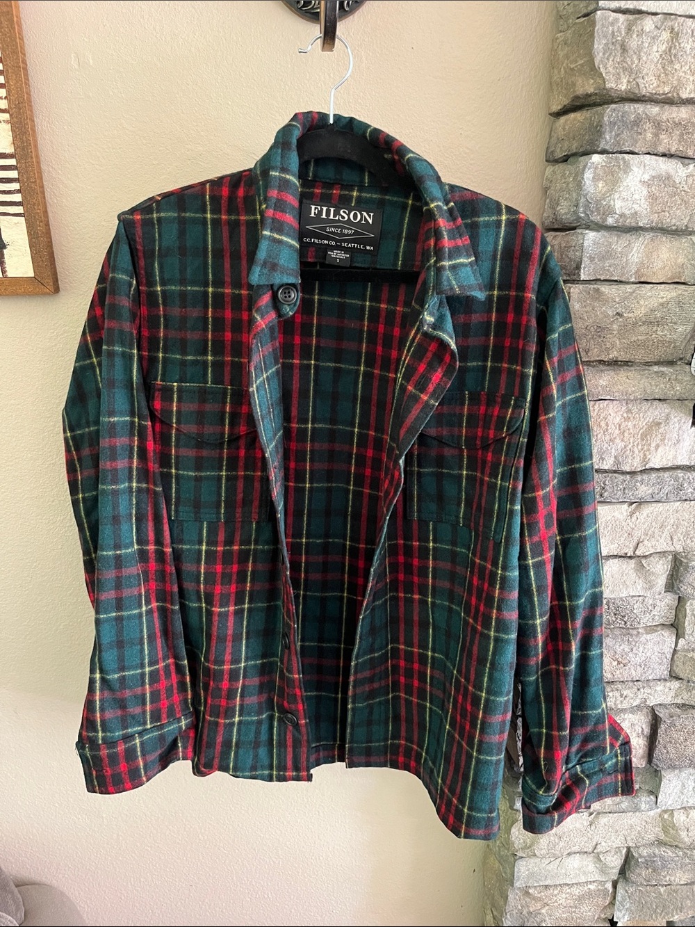 Filson Green Red & Black Tartan Wool Shirt EUC size S